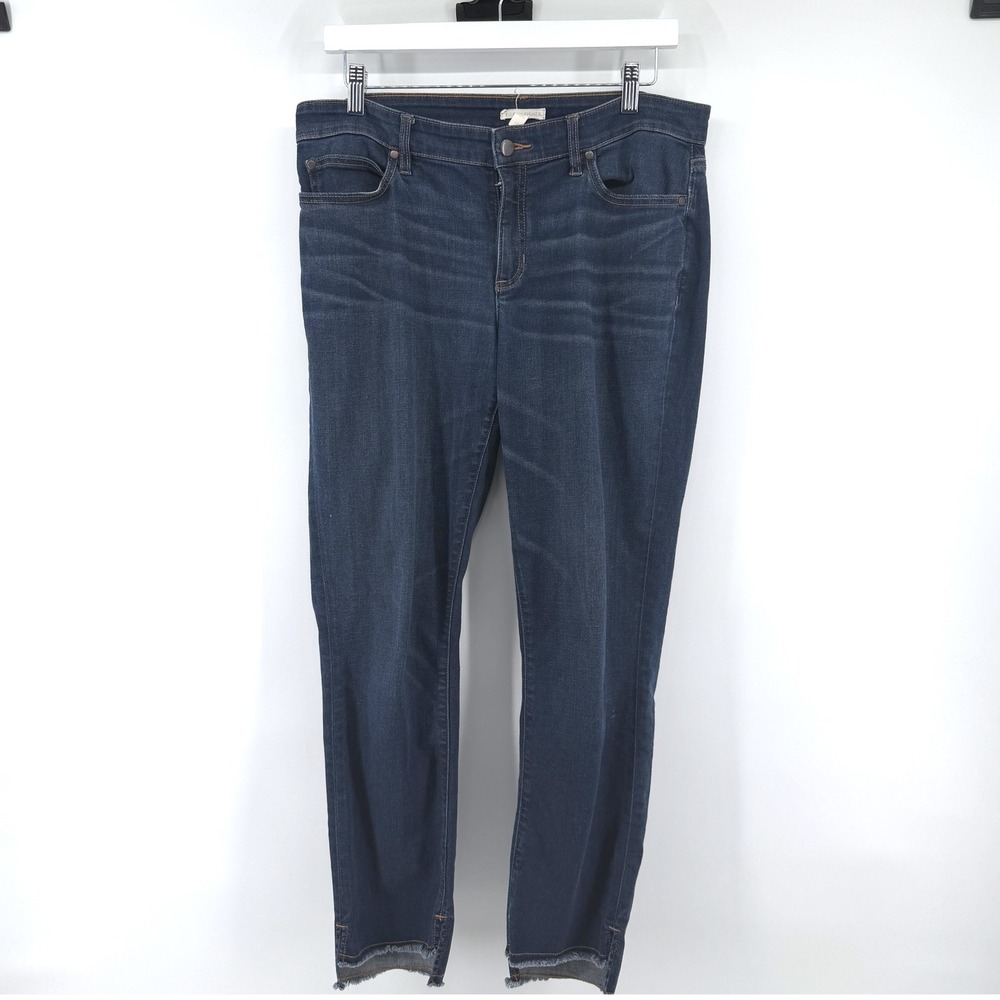 Eileen Fisher Skinny Jeans Raw Frayed Hem 12 Dark Wash Blue Women Denim Casual